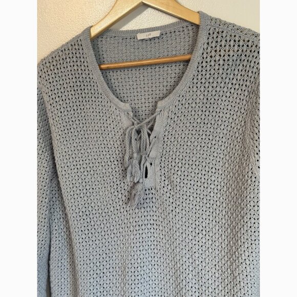 J. Jill Open Knit Lace Up Sweater Women’s Size M Gray Boho Coastal - Picture 5 of 11